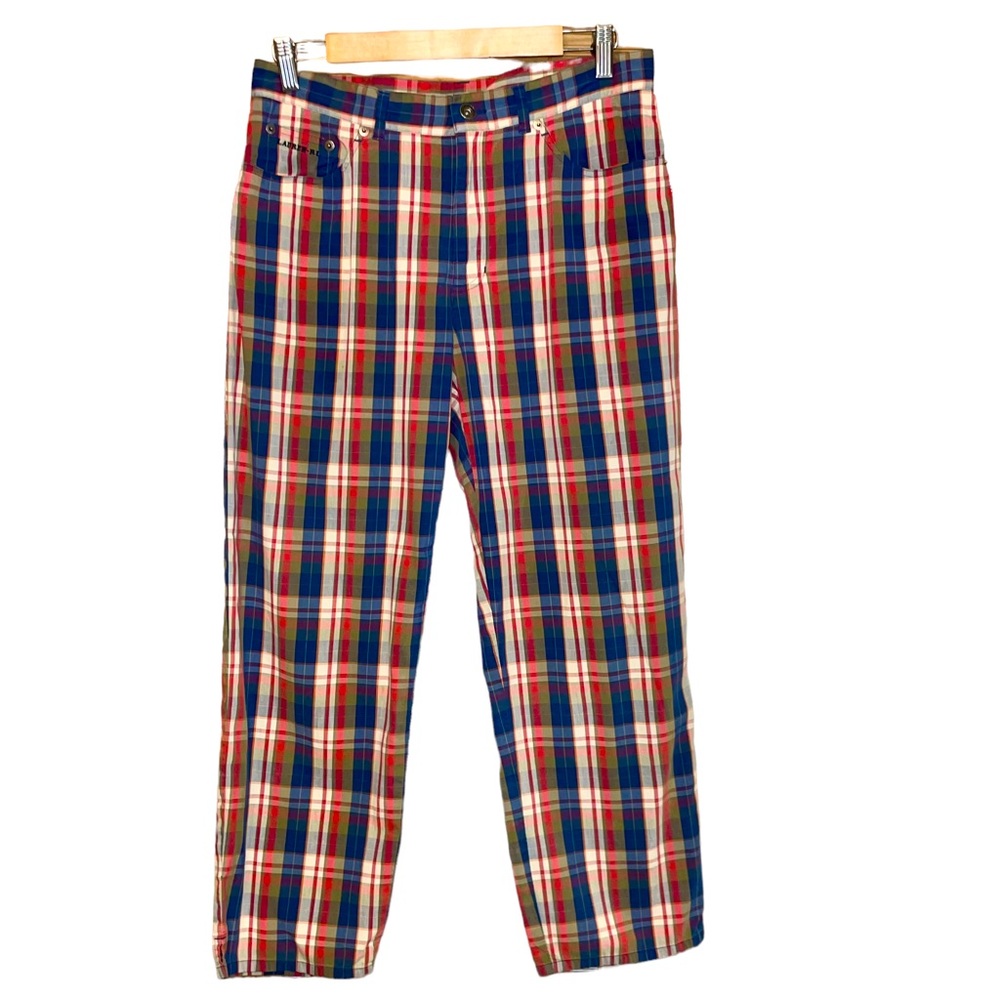 Lauren Ralph Lauren plaid cotton blend stretch plaid 5 pocket straight leg pant
